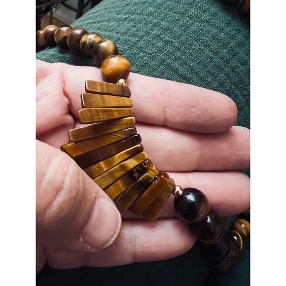 Vintage Tigers Eye Chunky Bead Necklace Gold Tone Clasp 23in Retro Jewelry boho - Picture 7 of 9